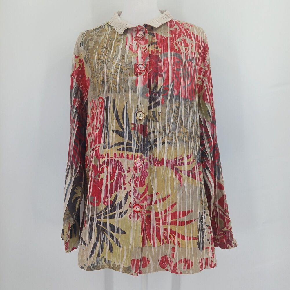 Vintage Patchington Womens Floral Print Long Sleeve Button Up Blouse Size XL